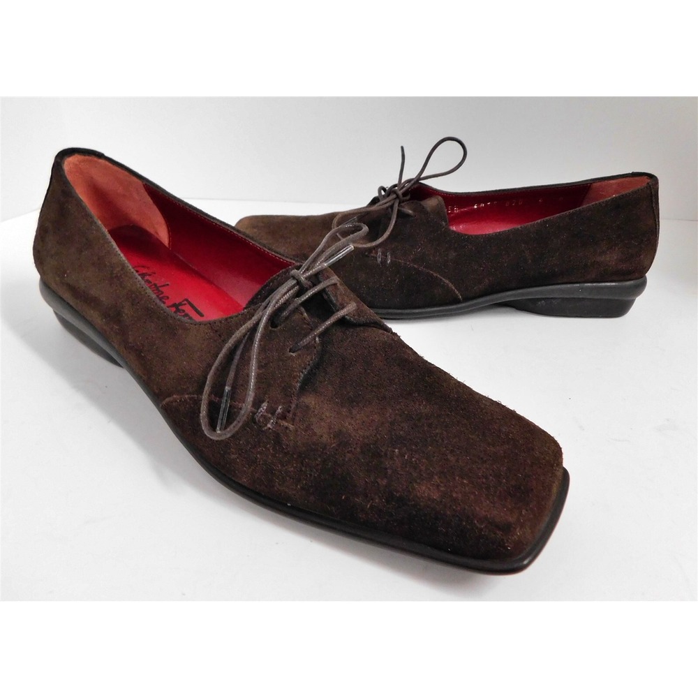 Salvatore Ferragamo Sport Brown Suede Leather Lace-up Loafers Italy 6 B